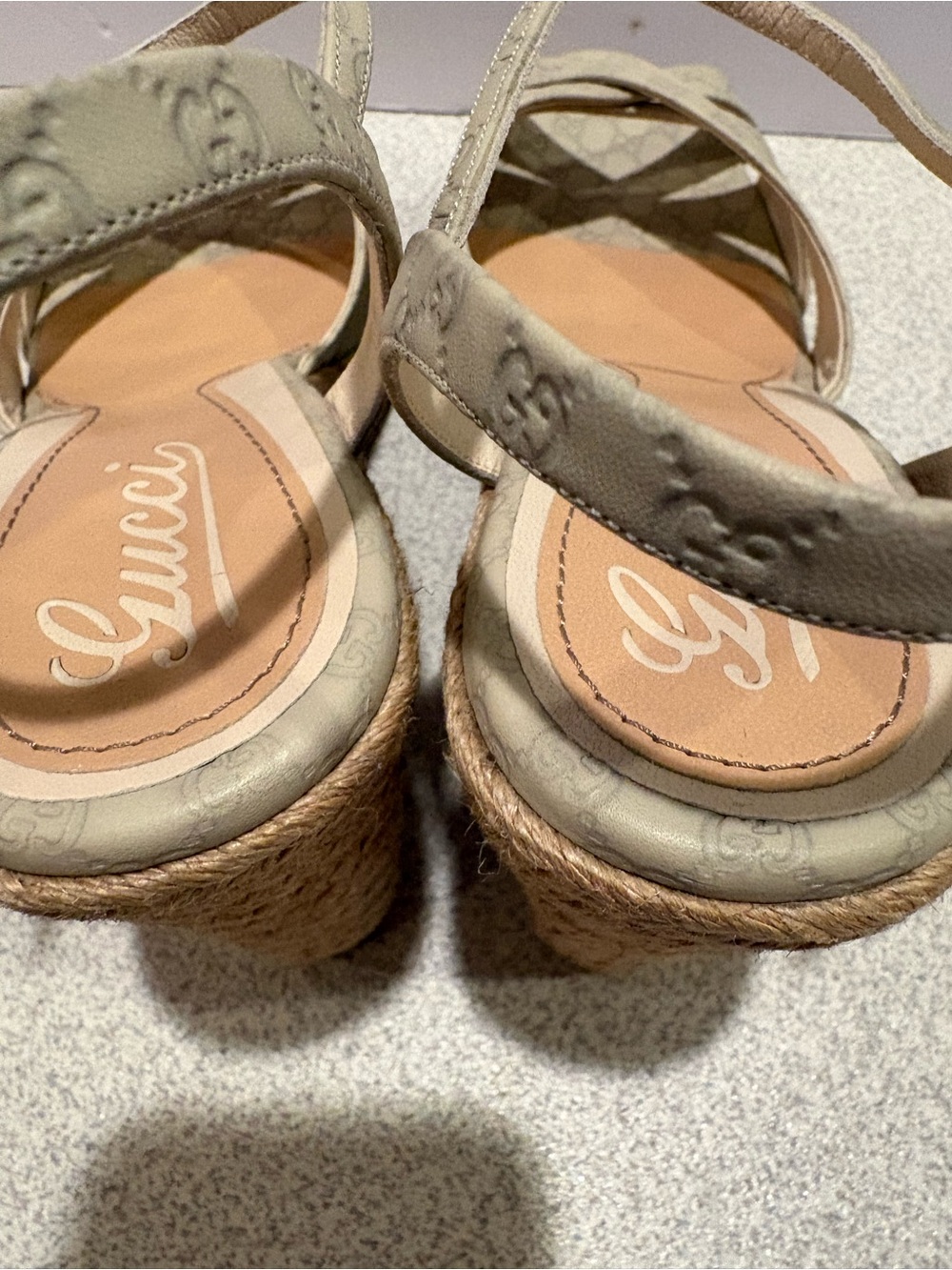 Gucci Beige GG Monogram Espadrille Wedge Sandals Penelope 41.5/11.5 New - Picture 10 of 16